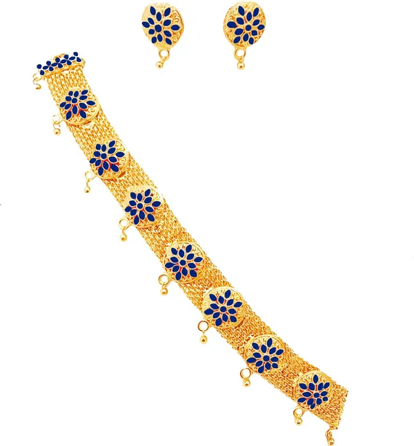 Assamese_Traditional_Blue_Colour_Japi_Design_Golpata_Necklace_Set_For_Women